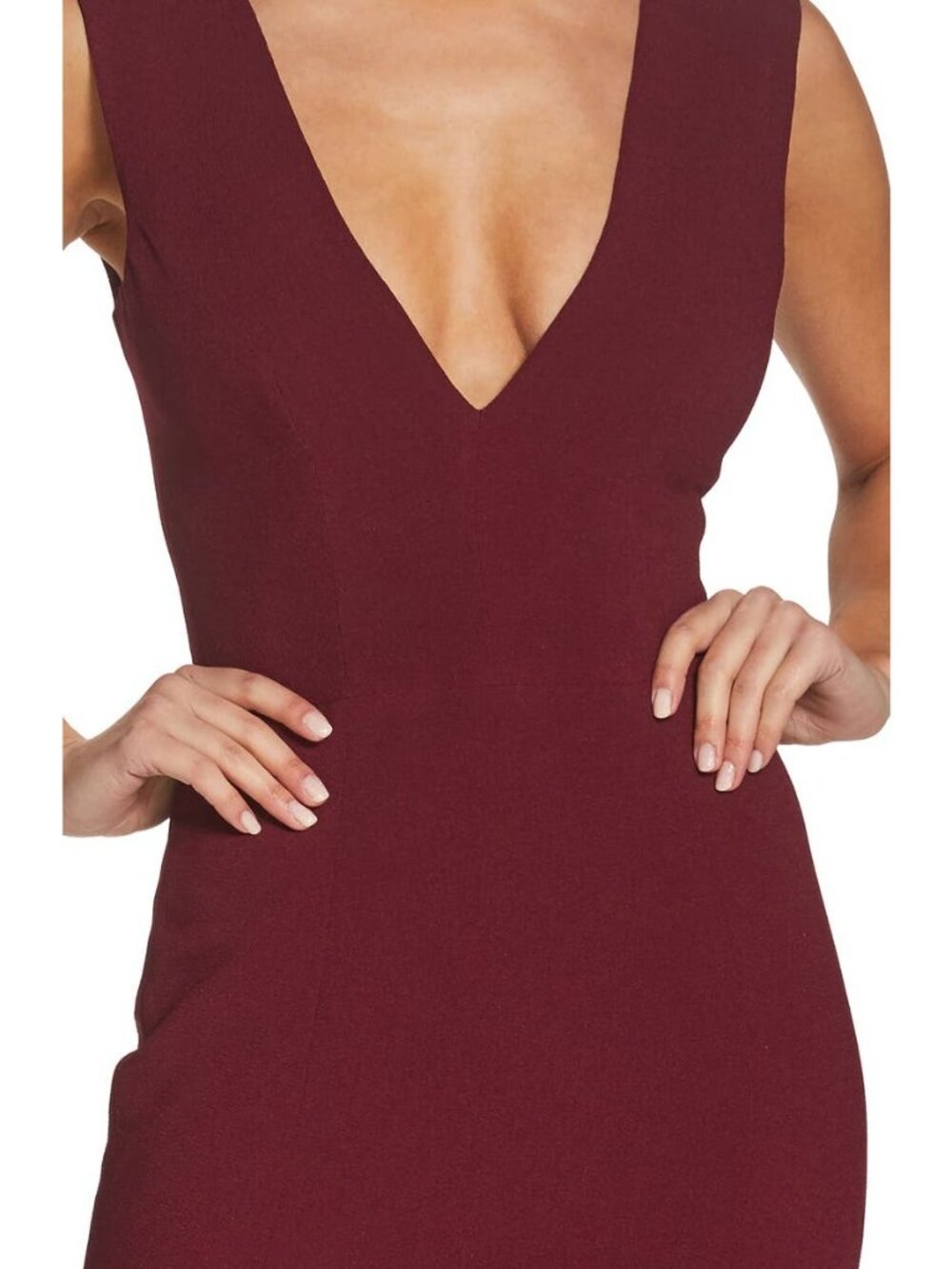 🆕DRESS THE POPULATION Plunge Sandra Trumpet Gown Dress Burgundy Medium 6 - Picture 4 of 12